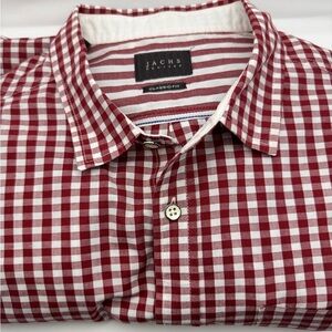 JACHS New York Mens XL Classic Button Up Shirt Red Plaid Long Sleeve 100% Cotton